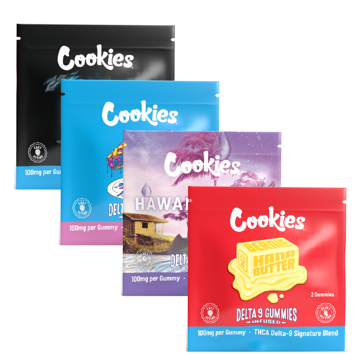 Cookies 2ct 100mg Gummies x4 Bundle