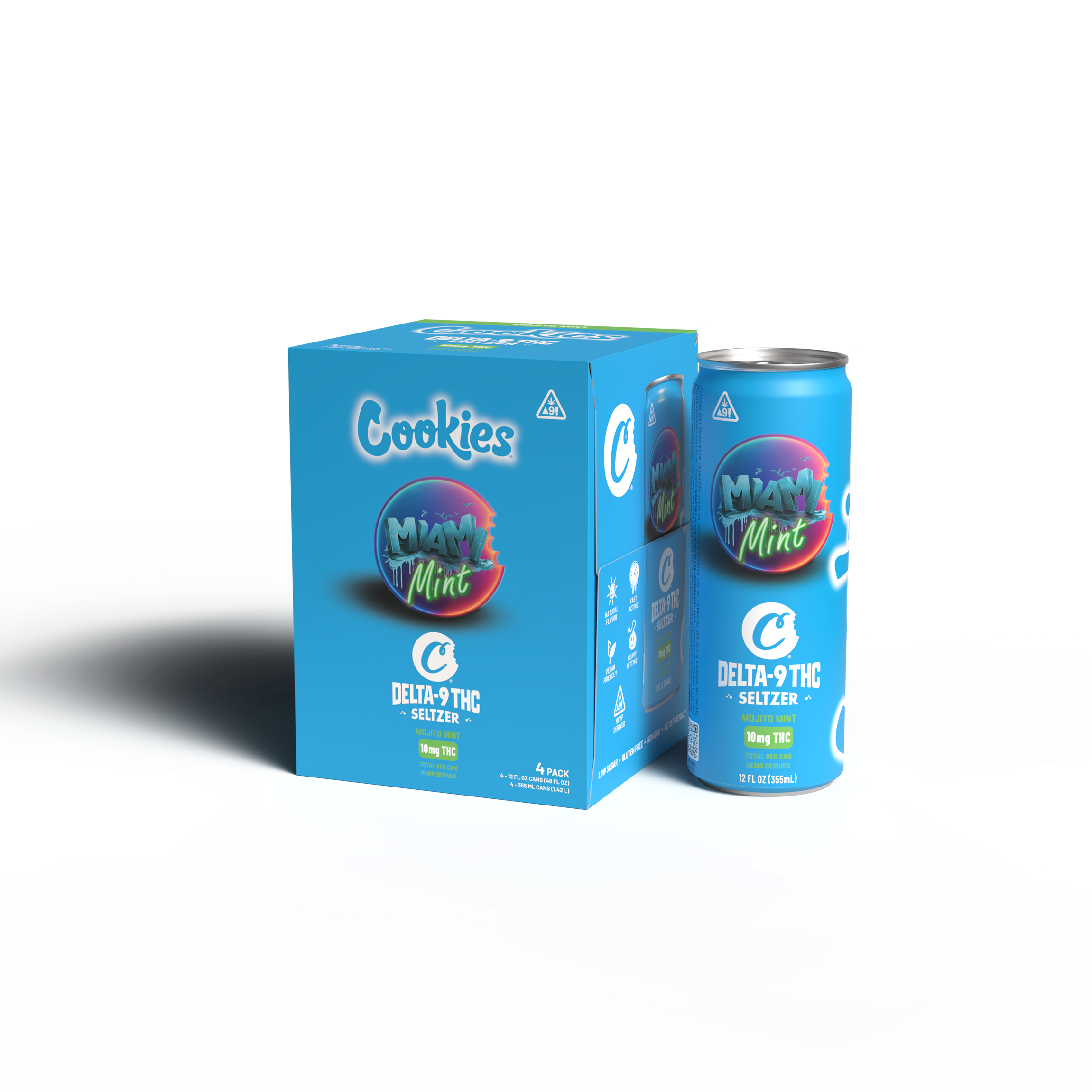 Cookies - Delta 9/THC Seltzer Can 10mg - Miami Mint - 4 Pack