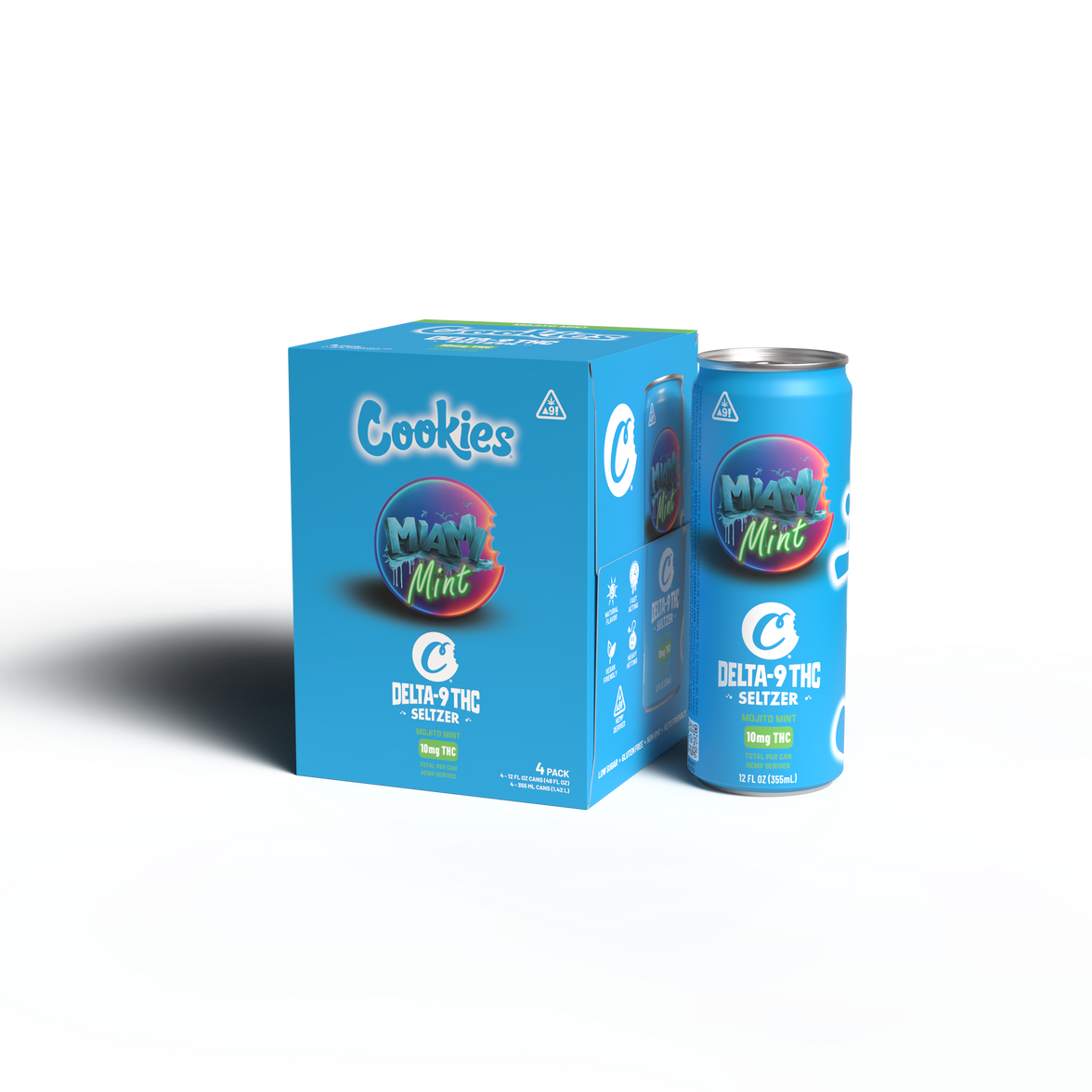 Cookies - Delta 9/THC Seltzer Can 10mg - Miami Mint - 4 Pack