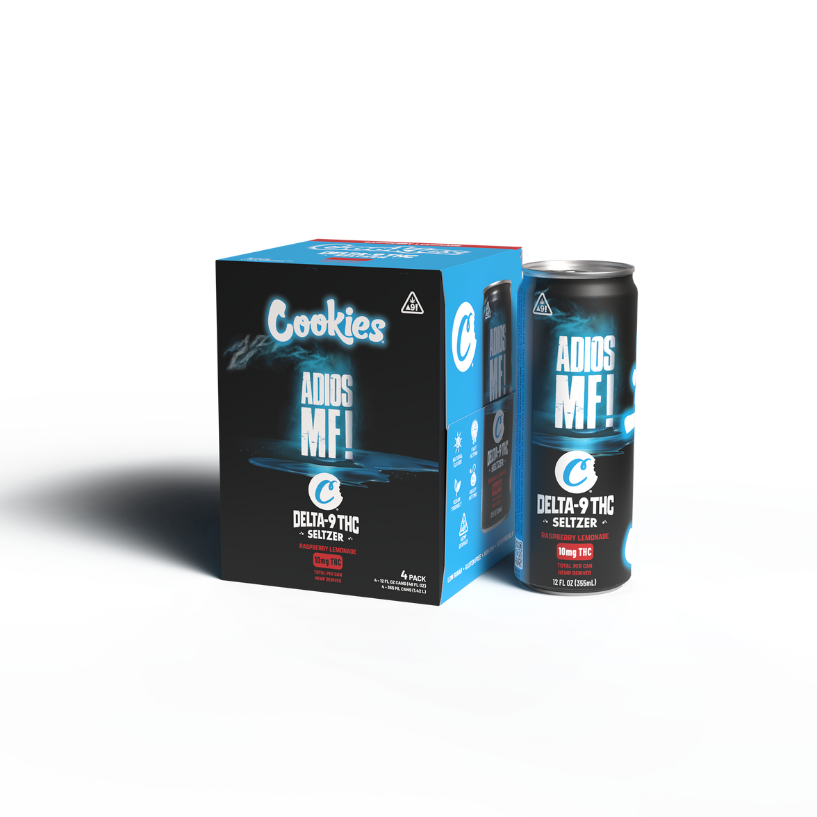 Cookies - Delta 9/THC Seltzer Can 10mg - Adios MF - 4 Pack