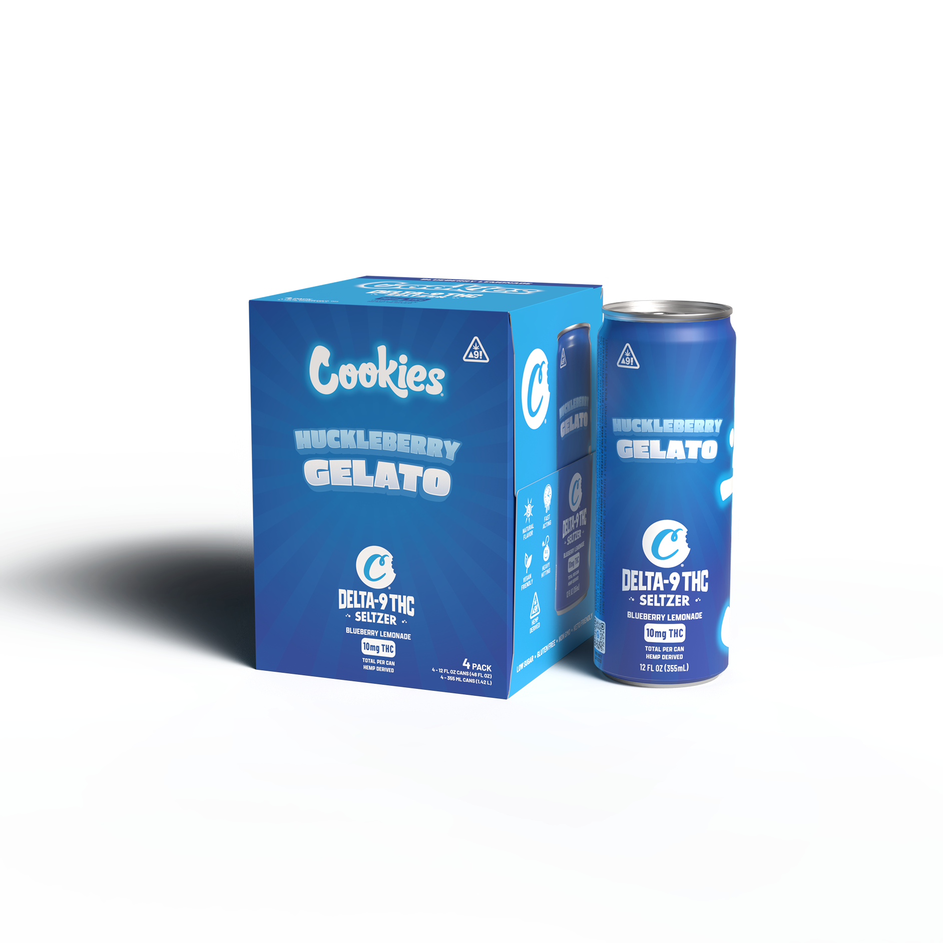 Cookies - Delta 9/THC Seltzer Can 10mg - Huckleberry Gelato - 4 Pack